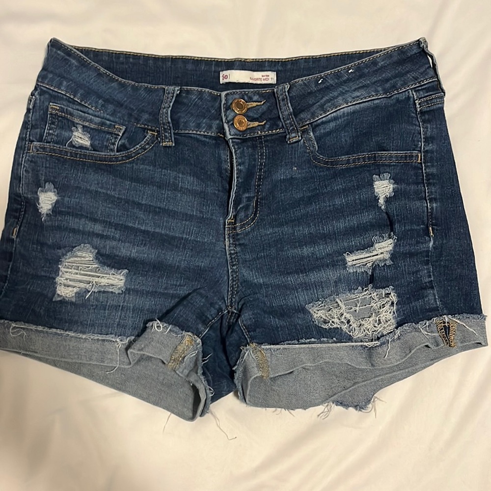 Distressed low rise jeans shorts